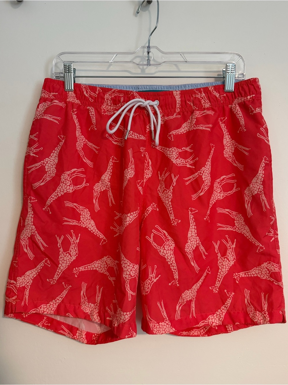 Bonobos Coral/Red Giraffe-Print Swim Trunks